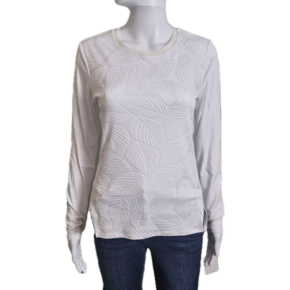 Tail Activewear Womens Golf Top  Long Sleeve Small White Faded Leaves